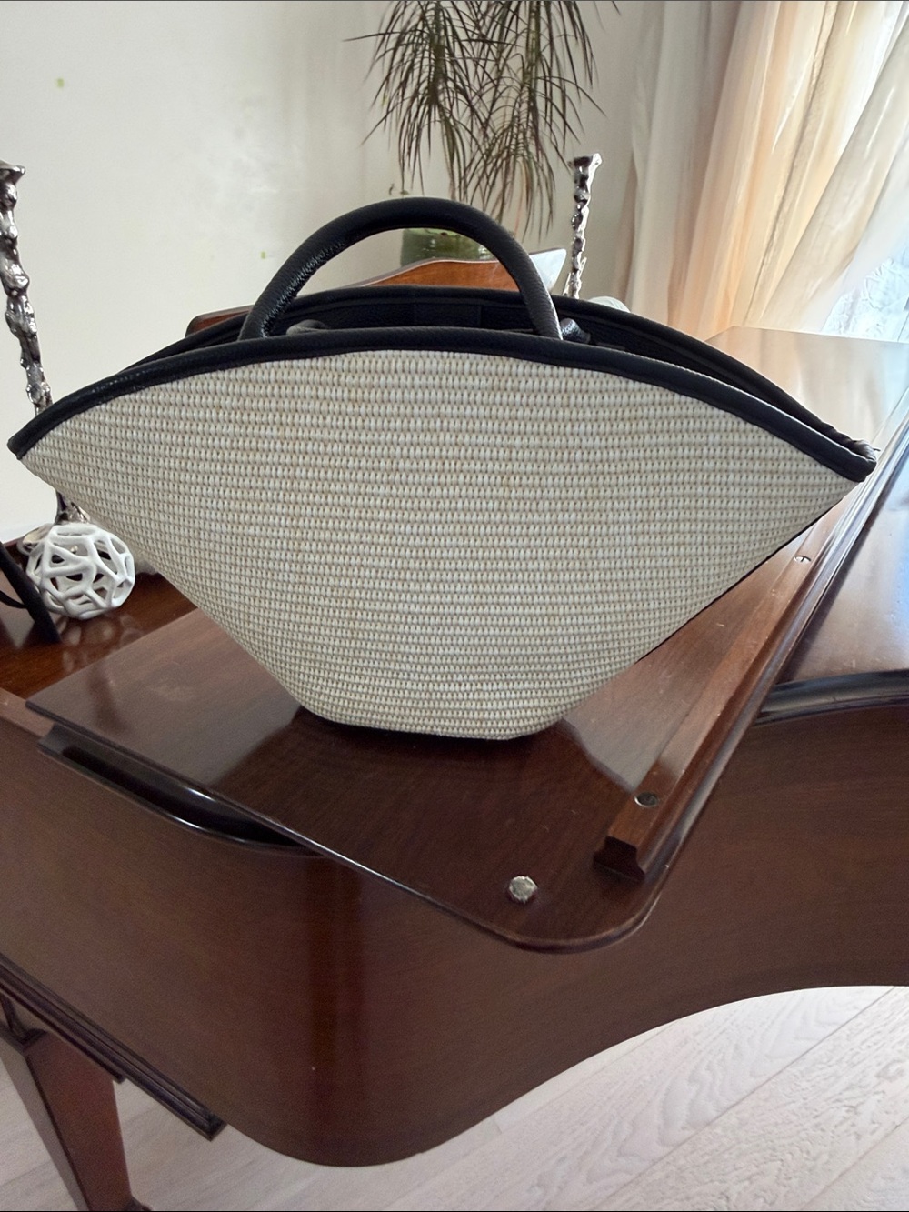 Saison 1865 Cream and Black Woven Tote Bag 1865